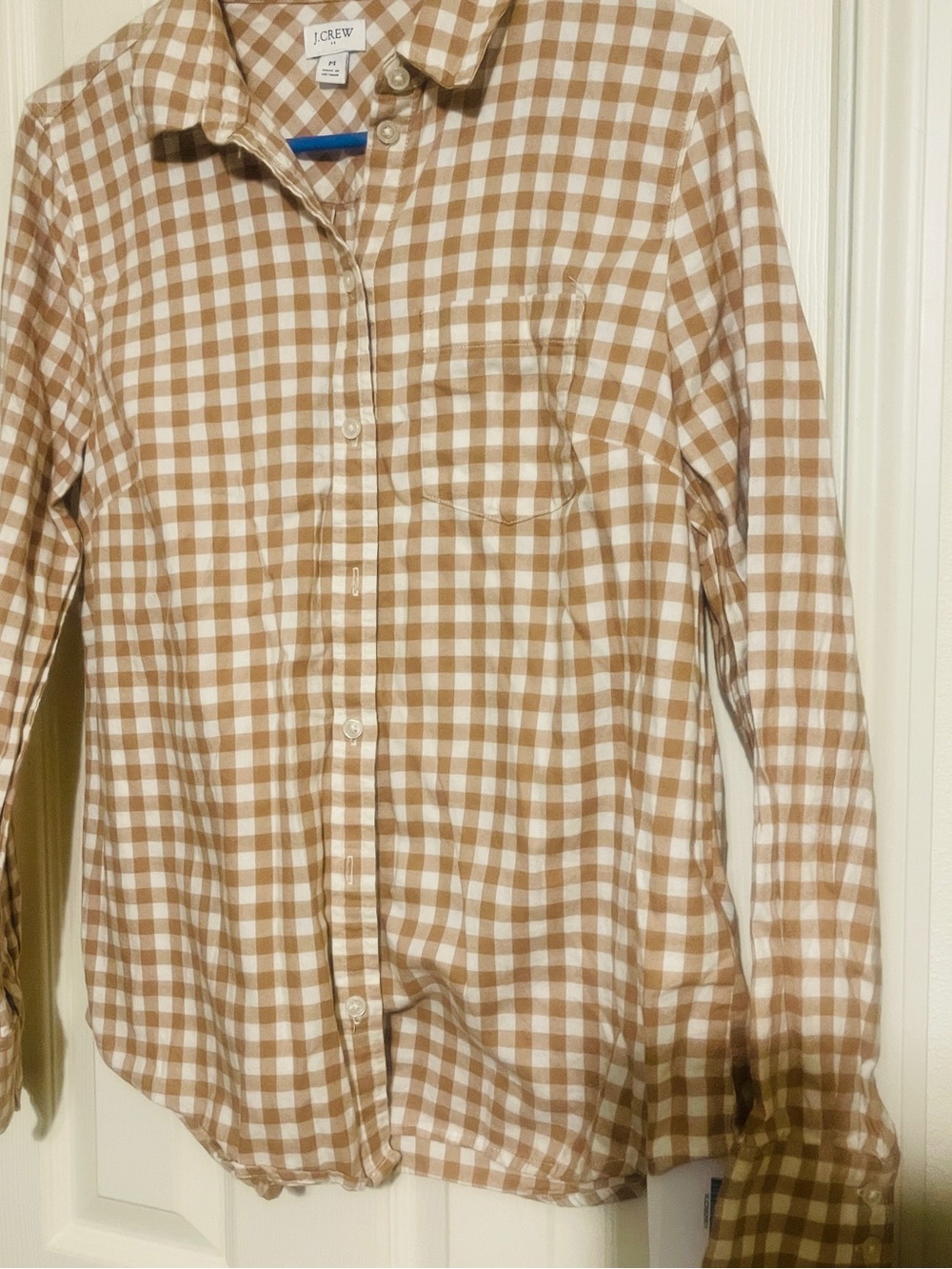 J. Crew Brown and White Gingham Button-Down Shirt